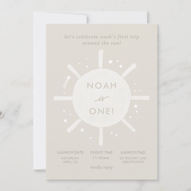 "First Trip" Sun Stars Space 1. Geburtstag Einladung (Vorderseite)
