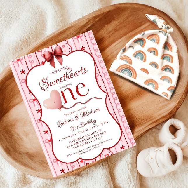 First Twin  Birthday valentine baby birthday party Einladung (Von Creator hochgeladen)