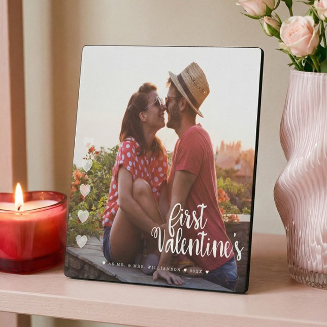 First Valentine ist als Mr & Mrs Minimal Couple Fo Fotoplatte (First Valentine's as Mr & Mrs Minimal Couple Photo Plaque)