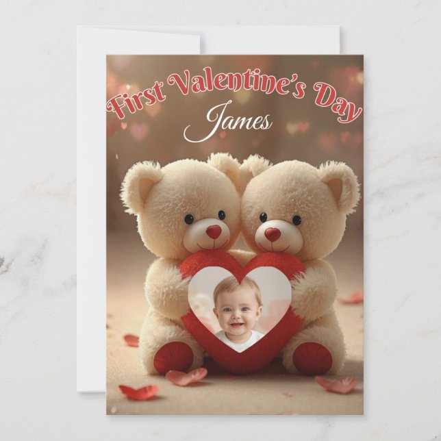 First Valentine’s Day Baby Card for Kids & Familie Dankeskarte (Vorderseite)