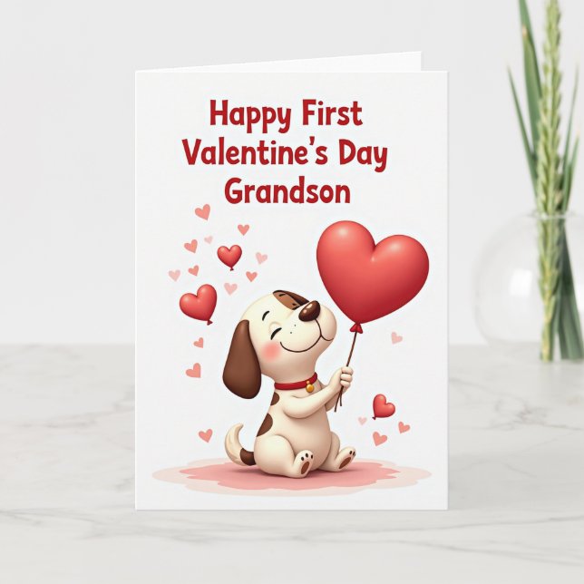 First Valentines Day Grandson Puppy Card Karte (Vorderseite)