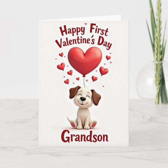 First Valentines Day Puppy Grandson Card Karte (Vorderseite)