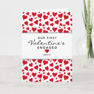 First Valentines Verlobt Red Hearts Personalisiert Karte