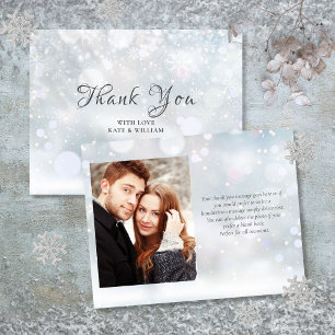 First Winter Snowflakes Elegantes Script Foto Dankeskarte