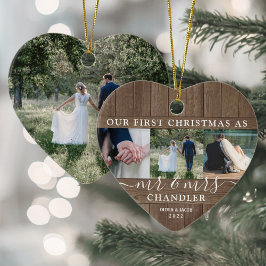 First Xmas Mr. & Mrs. 4 Foto Rustikale Imitate Hol Keramik Ornament