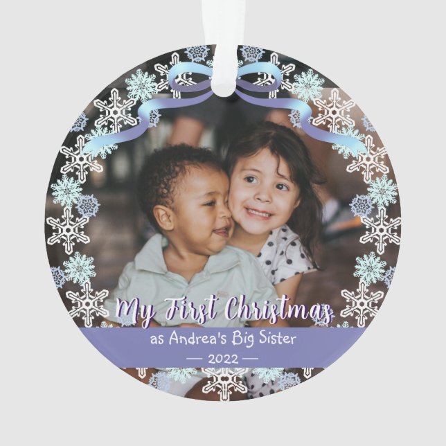 First Xmas Oma Snowflakes Ribbon Light Blue Ornament (Rückseite)