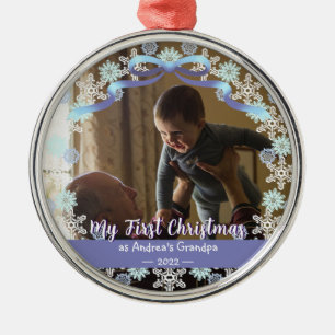 First Xmas Opa Light Blue Lila Töne Schnee Ornament Aus Metall