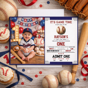 First Year Down Baseball 1. Geburtstagsfeier Einladung