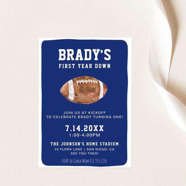 First Year Down Football | 1st Birthday Party  Einladung (Von Creator hochgeladen)