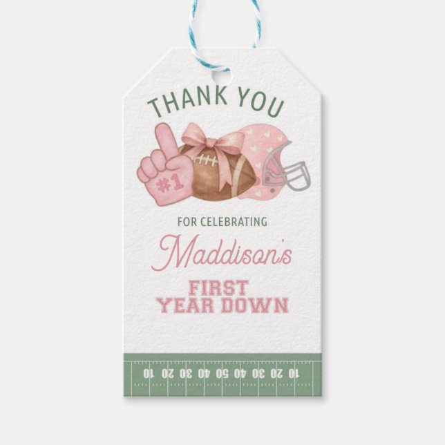 FIRST year down, Football Birthday, ONE  Geschenkanhänger (Vorderseite)