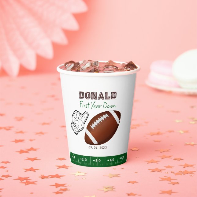 First Year Down Football Birthday  Pappbecher (Insitu)