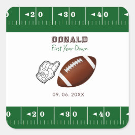 First Year Down Football Birthday  Quadratischer Aufkleber