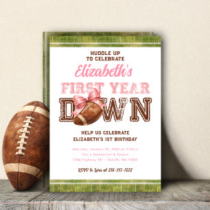First Year Down Football Mädchen 1. Geburtstag Einladung