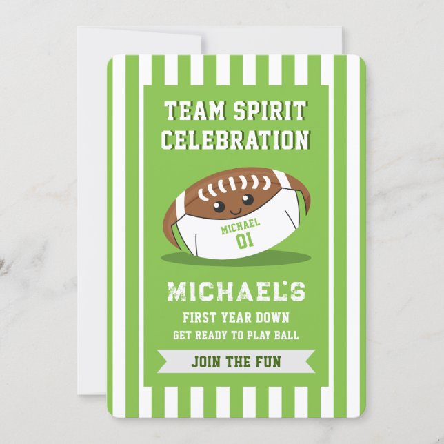 First Year Down Football Sports Birthday Party Einladung (Vorderseite)