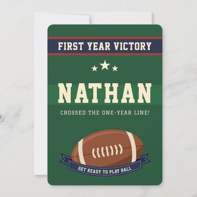 First Year Victory Football 1st Birthday Party Einladung (Vorderseite)