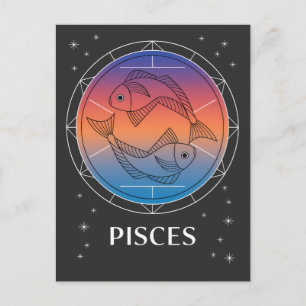 Fisces Dreams Colorful Celestice Fisces Zodiac Postkarte