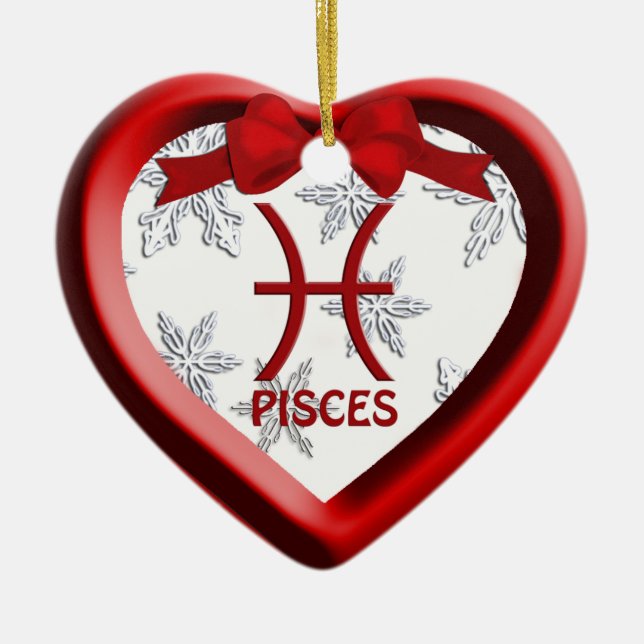 Fisces Red Heart Snowflake Weihnachtsschmuck (Vorne)