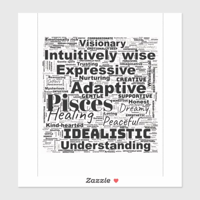 Fisces Word Cloud Zodiac Inspiration Aufkleber (Blatt)