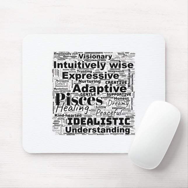 Fisces Word Cloud Zodiac Inspiration Mousepad (Mit Mouse)