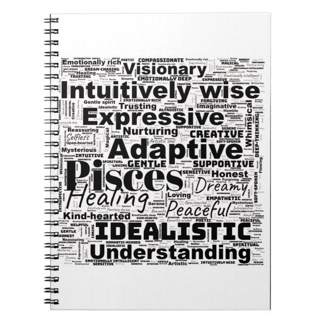 Fisces Word Cloud Zodiac Inspiration Notizblock (Vorderseite)