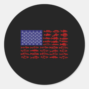 Fisch Amerikanische Flagge Patriotischer Angel 4. Runder Aufkleber