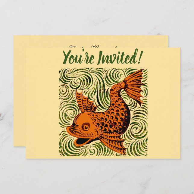 Fisch Antikes Tile Alte Kunst antiken Einladung (Vorne/Hinten)