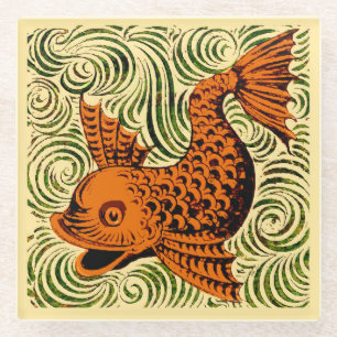 Fisch Antikes Tile Alte Kunst antiken Glasuntersetzer