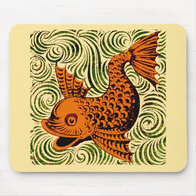 Fisch Antikes Tile Alte Kunst antiken Mousepad (Vorne)