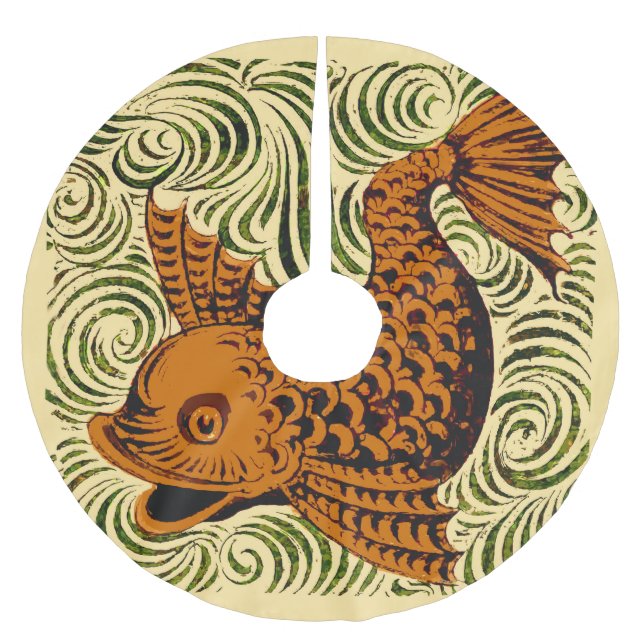 Fisch Antikes Tile Alte Kunst antiken Polyester Weihnachtsbaumdecke (Vorderseite)