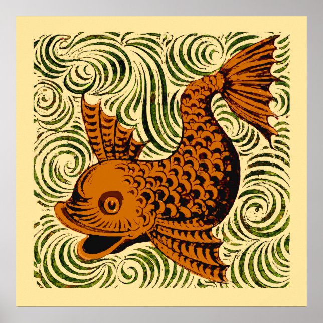 Fisch Antikes Tile Alte Kunst antiken Poster (Vorne)