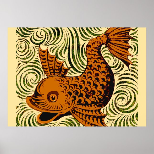 Fisch Antikes Tile Alte Kunst antiken Poster (Vorne)