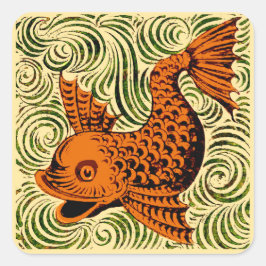 Fisch Antikes Tile Alte Kunst antiken Quadratischer Aufkleber
