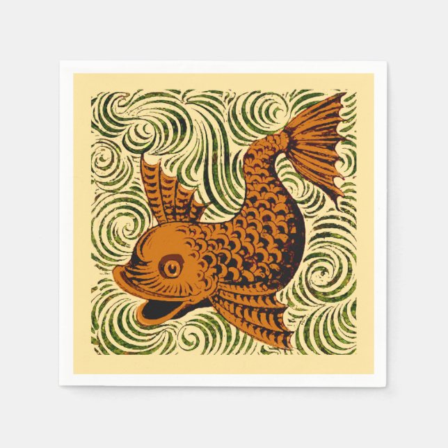 Fisch Antikes Tile Alte Kunst antiken Serviette (Vorderseite)