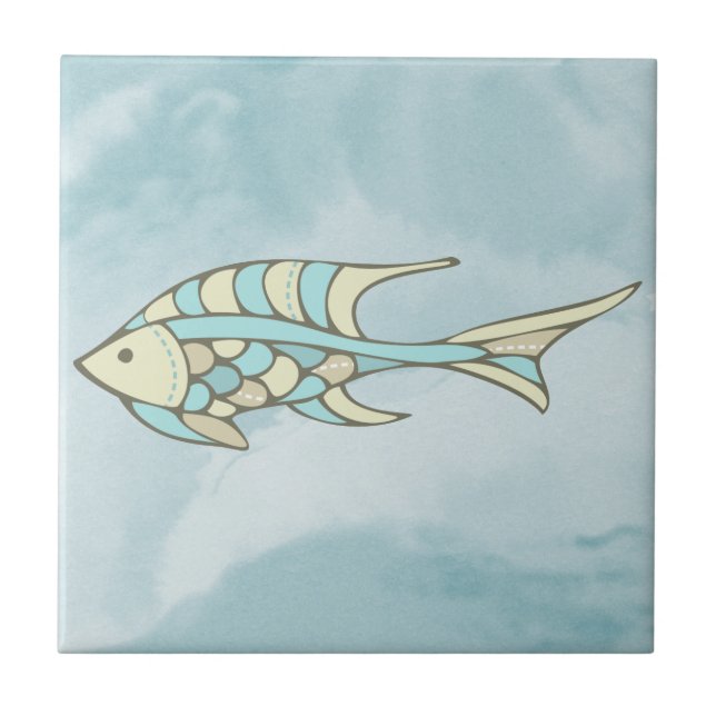 Fisch Art Blue Mosaic Nautical Fliese (Vorderseite)