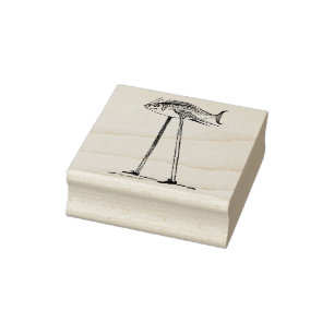 Fisch auf Stilts ist wieder auf seinem Füße Gummistempel