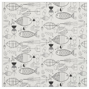 Fisch aus der Mitte des Jahrhunderts Schwarz-Weiß Stoff