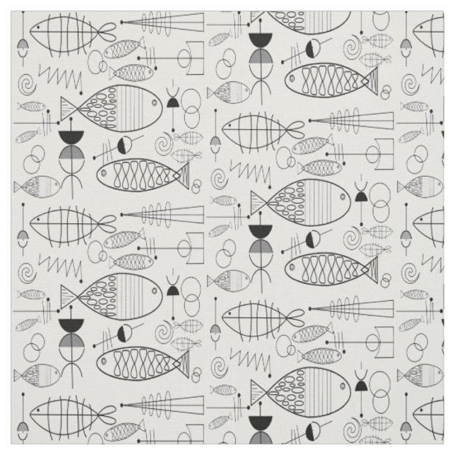 Fisch aus der Mitte des Jahrhunderts Schwarz-Weiß Stoff (Muster)