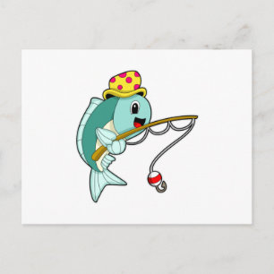 Fisch beim Angeln mit Angelrute & Hut Postkarte
