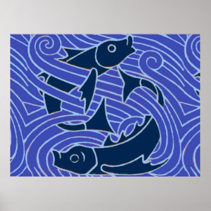 Fisch Bold Schwimmen Ozean Blau Fischen Poster