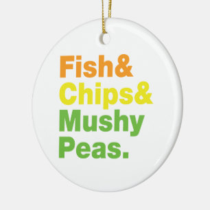 Fisch & Chips & Mushy Peas. Keramikornament