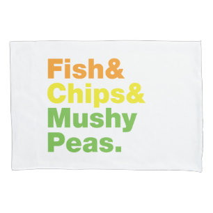Fisch & Chips & Mushy Peas. Kissenbezug