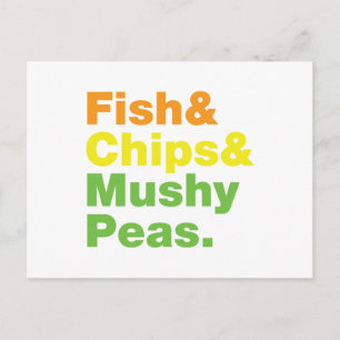 Fisch & Chips & Mushy Peas. Postkarte