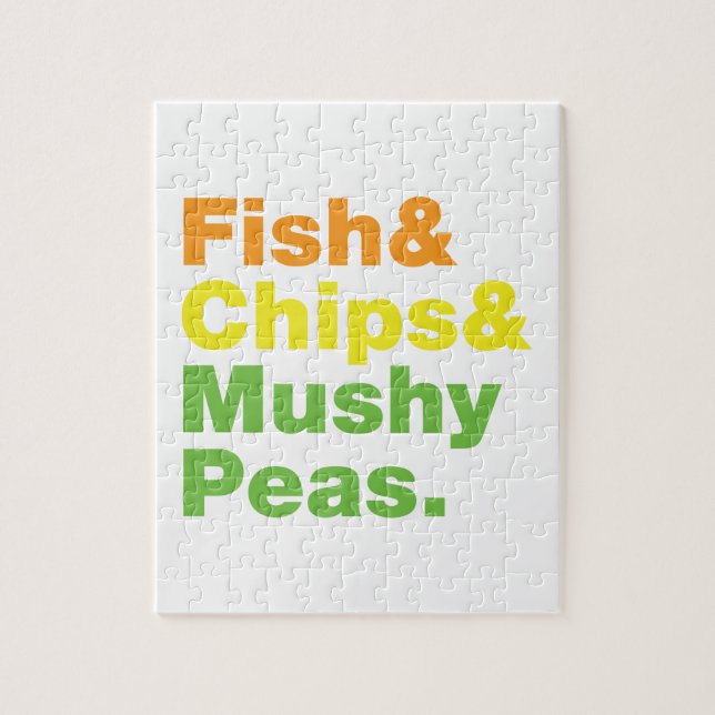 Fisch & Chips & Mushy Peas. Puzzle (Vertikal)