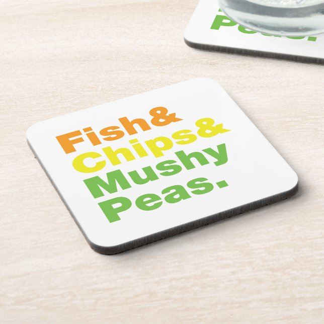 Fisch & Chips & Mushy Peas. Untersetzer (Linke Seite)