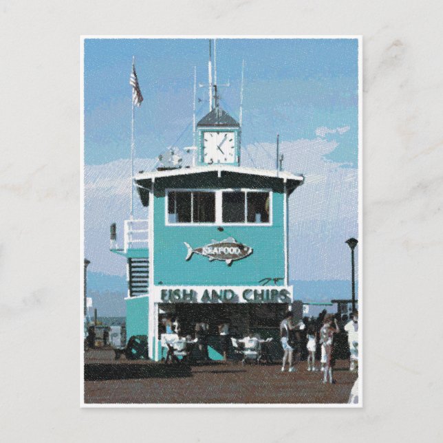 Fisch & Chips Restaurant Zeichnend Postkarte (Vorderseite)