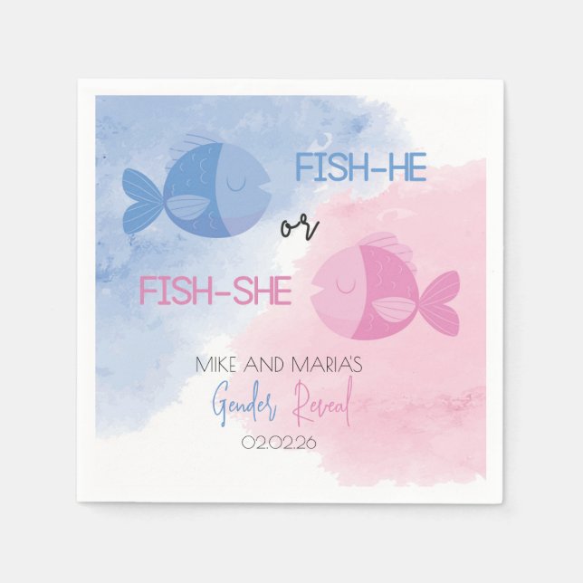 Fisch-er oder Fisch-sie Geschlecht enthüllt Servie Serviette (Vorderseite)