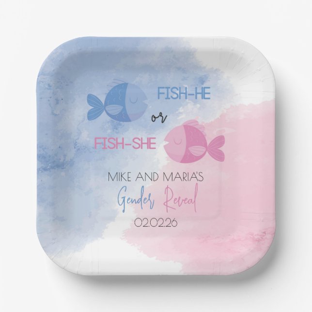 Fisch-er oder Fisch-sie Geschlecht enthüllt Teller (Vorderseite)