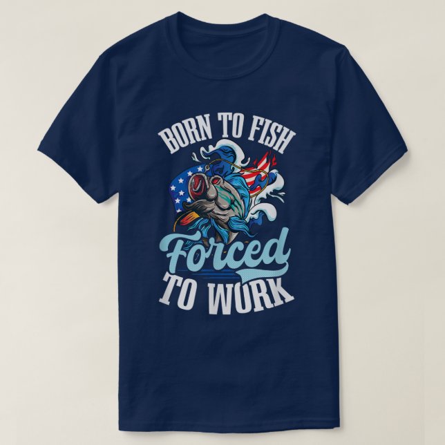 Fisch erzwungene Arbeit Design US-Flagge Fischen 5 T-Shirt (Design vorne)
