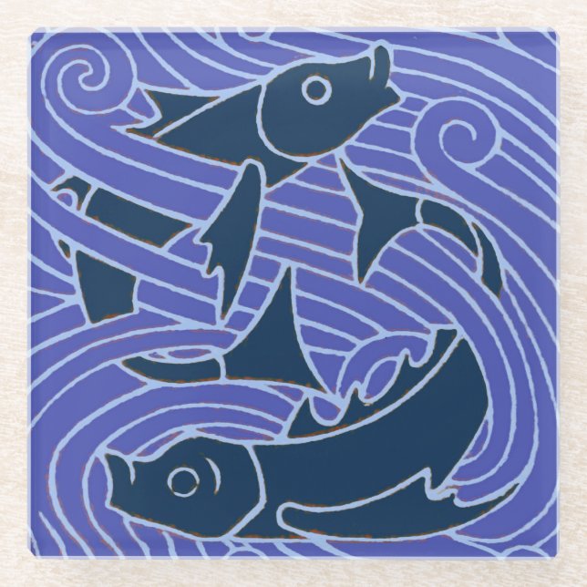 Fisch Fett Schwimmen Ozean Blauer Fischfang Glasuntersetzer (Vorderseite)