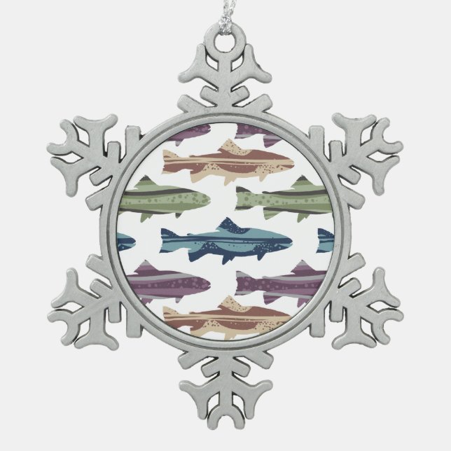 Fisch-Fisch-Muster Schneeflocken Zinn-Ornament (Vorderseite)